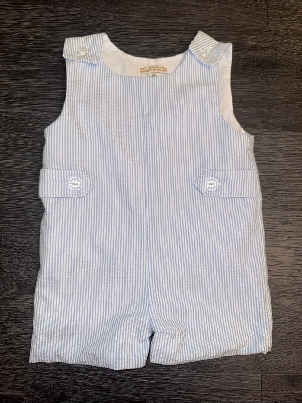Kids Blue Seersucker Button Shortall Beaufort Bonnet Baby Boy 18-24